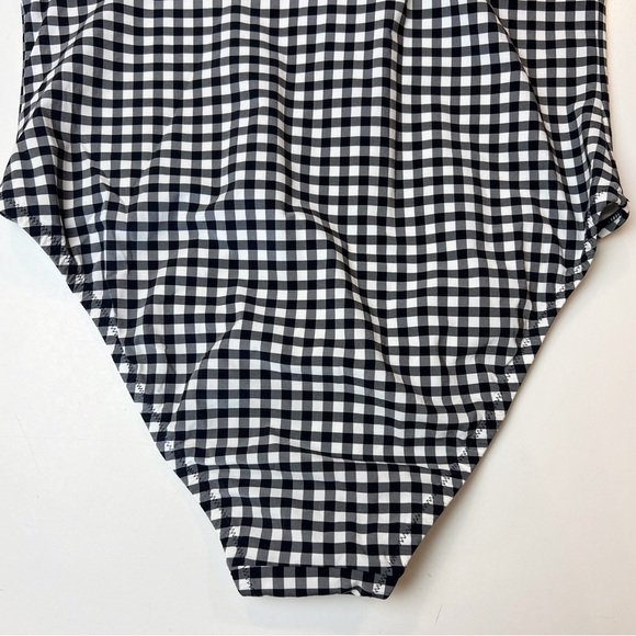 ✖️SOLD✖️•J.CREW•Black White Mixed Gingham One Shoulder Ruffle One Piece Swim - Picture 9 of 12